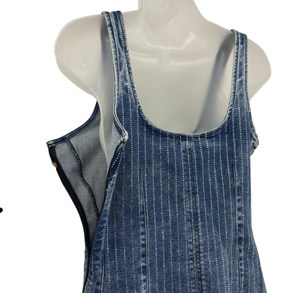 Good American Rhinestone Denim Mini Dress Indigo Blue Bodycon Size Small - Picture 10 of 12